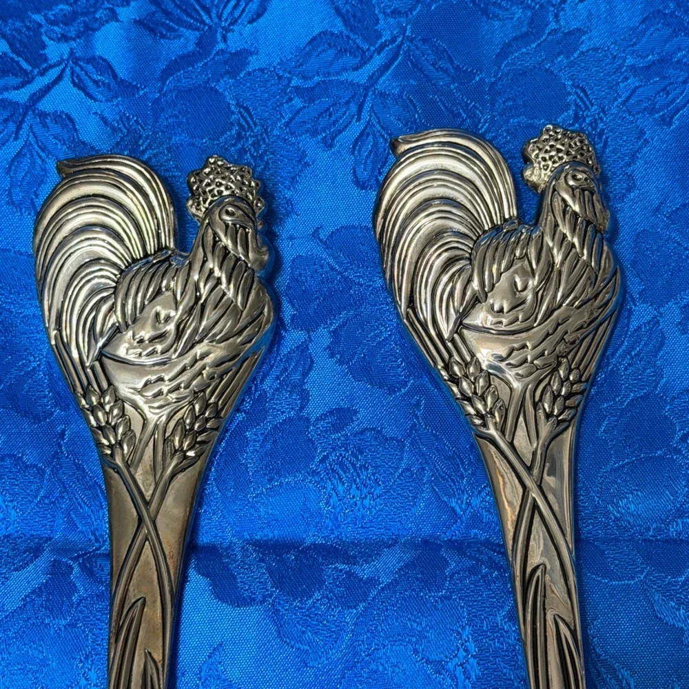 Vintage‎ Rooster Wheat Silver Plated Serving Spoon Set Pierced and Solid 2 Piece